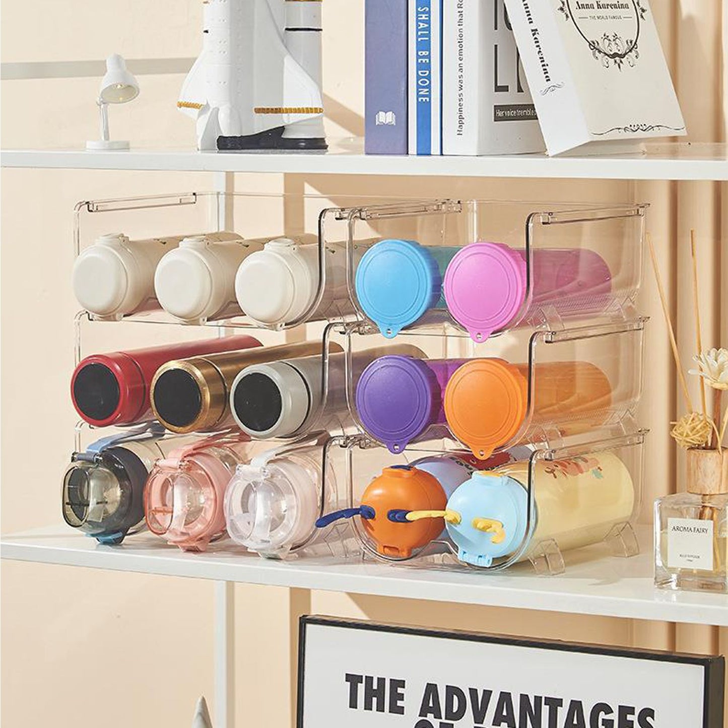 Water Bottle Organizer Transparent Stackable Space Saving Water Bottle Storage Holder Rack for Vacuum Cup 3 V1294-YM0512-3117220266013