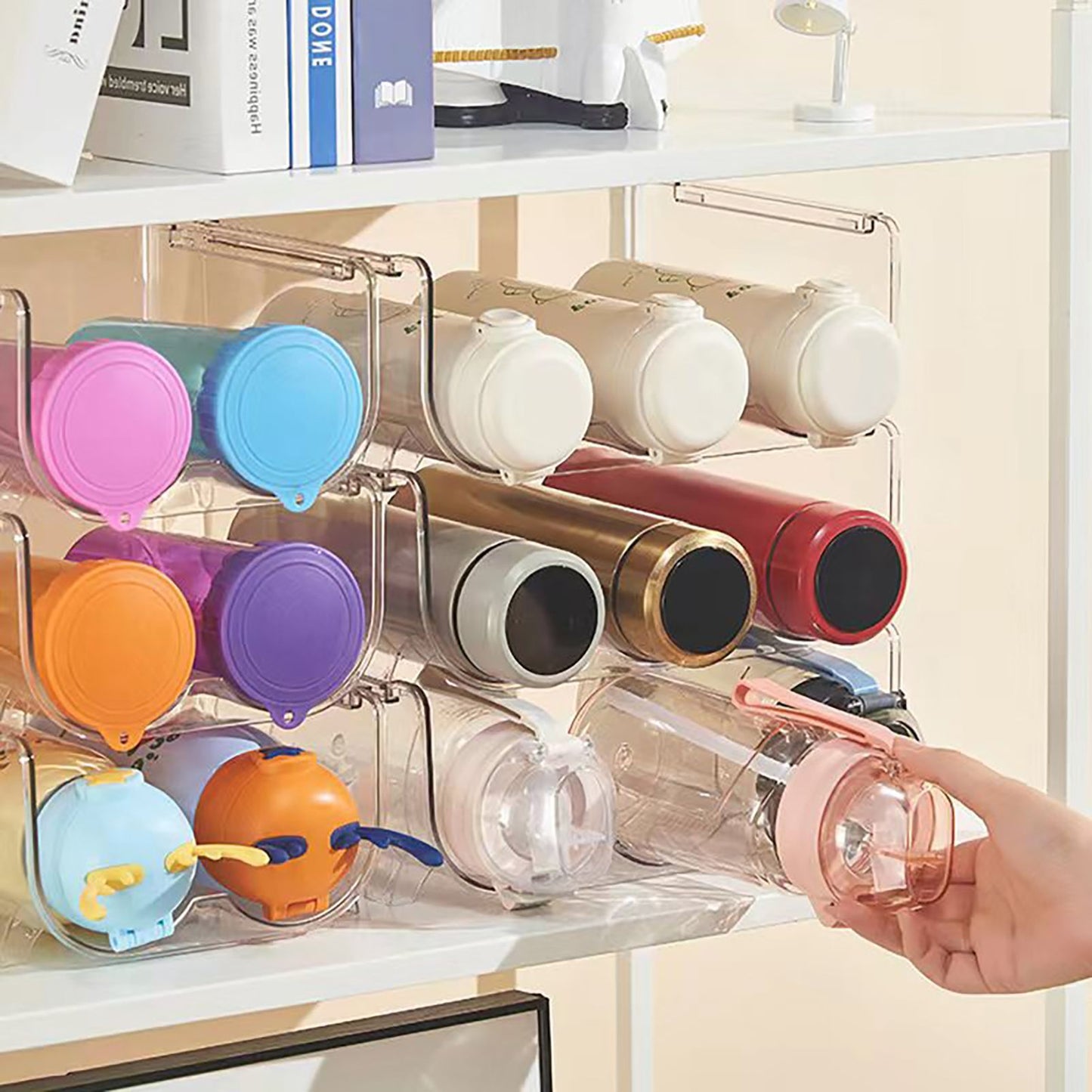 Water Bottle Organizer Transparent Stackable Space Saving Water Bottle Storage Holder Rack for Vacuum Cup 3 V1294-YM0512-3117220266013