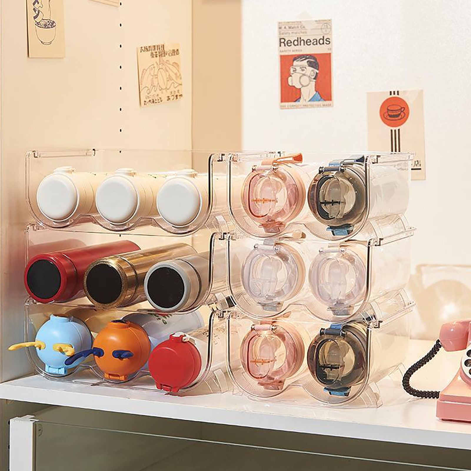 Water Bottle Organizer Transparent Stackable Space Saving Water Bottle Storage Holder Rack for Vacuum Cup 3 V1294-YM0512-3117220266013