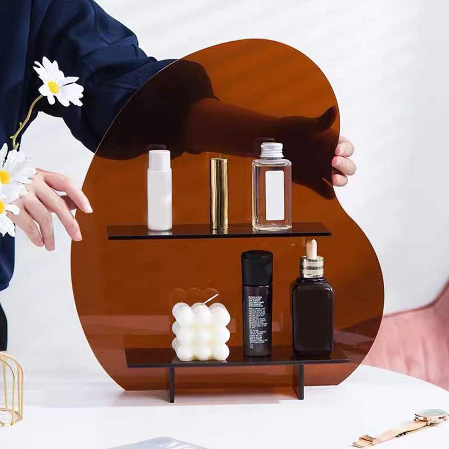 Cosmetic Storage Rack Makeup Shelf Organizer for Bathroom Bedroom Dressing Room Desk Amber S V1294-YM0512-3117220266112
