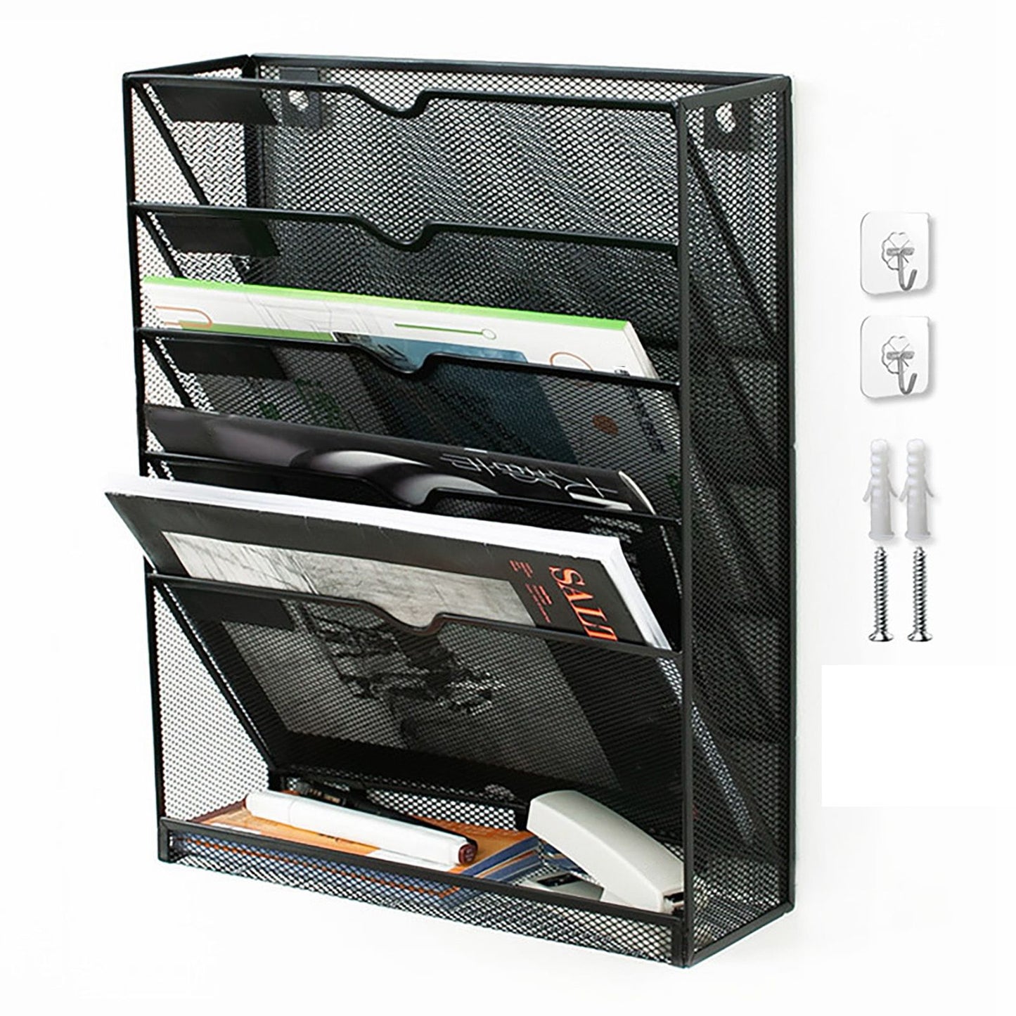 5 Tier Wall File Organizer Vertical Placement Glossy Edges Wall Mount File Holder with Hanging Hole for V1294-YM0512-3117220266311