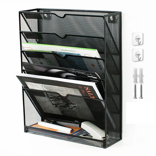 5 Tier Wall File Organizer Vertical Placement Glossy Edges Wall Mount File Holder with Hanging Hole for V1294-YM0512-3117220266311
