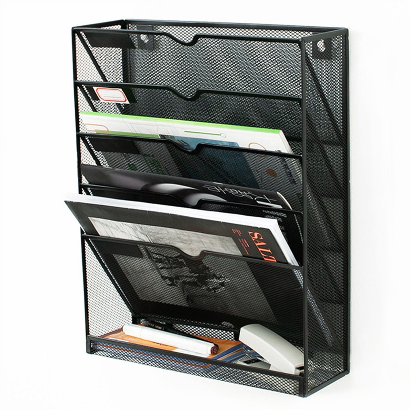 5 Tier Wall File Organizer Vertical Placement Glossy Edges Wall Mount File Holder with Hanging Hole for V1294-YM0512-3117220266311