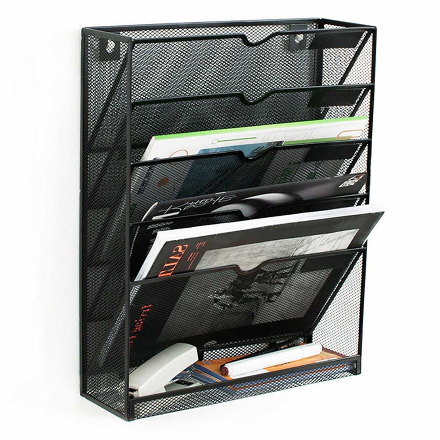 5 Tier Wall File Organizer Vertical Placement Glossy Edges Wall Mount File Holder with Hanging Hole for V1294-YM0512-3117220266311