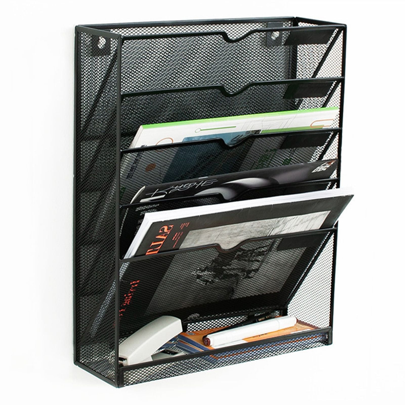 5 Tier Wall File Organizer Vertical Placement Glossy Edges Wall Mount File Holder with Hanging Hole for V1294-YM0512-3117220266311