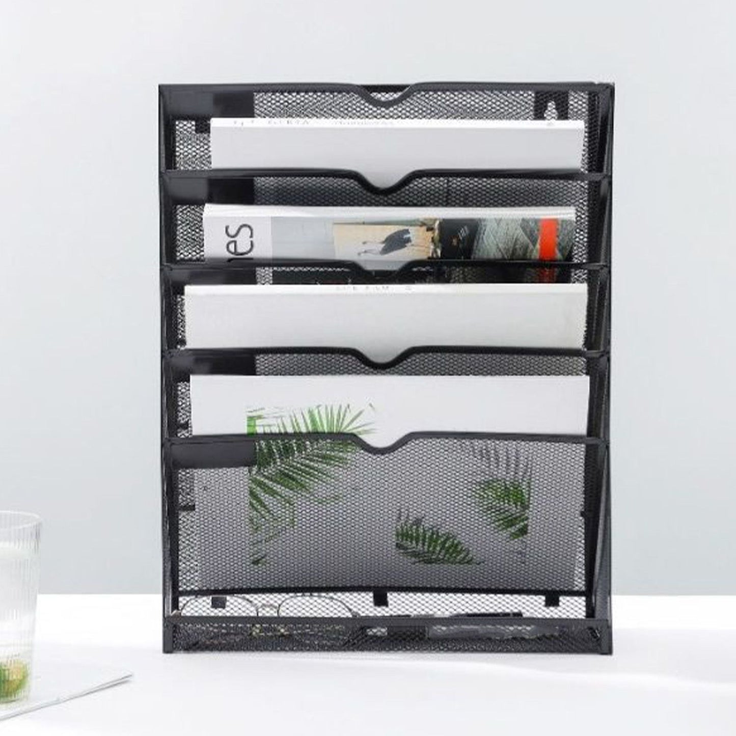 5 Tier Wall File Organizer Vertical Placement Glossy Edges Wall Mount File Holder with Hanging Hole for V1294-YM0512-3117220266311