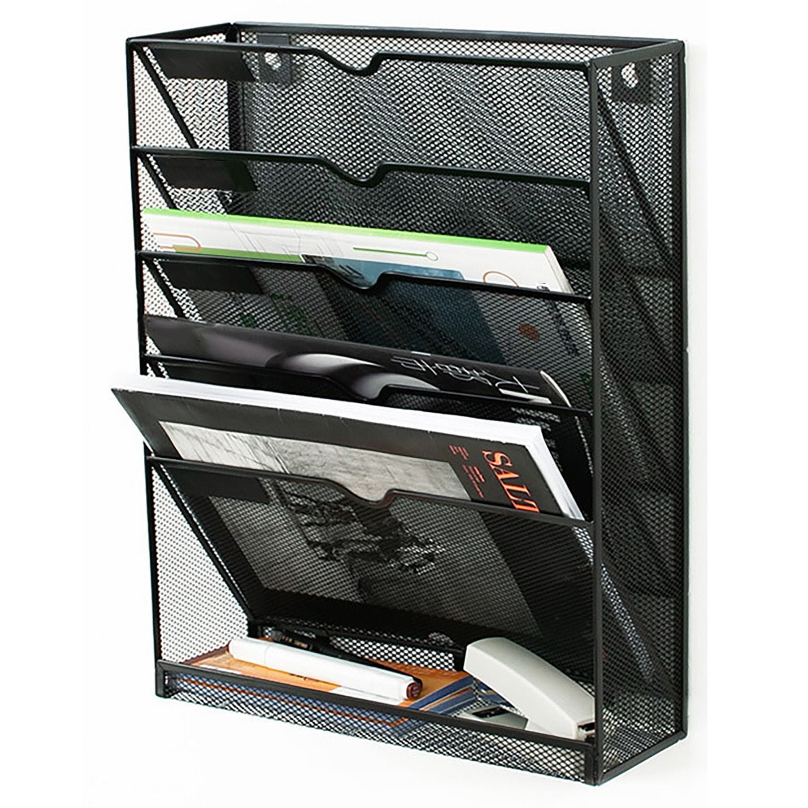 5 Tier Wall File Organizer Vertical Placement Glossy Edges Wall Mount File Holder with Hanging Hole for V1294-YM0512-3117220266311