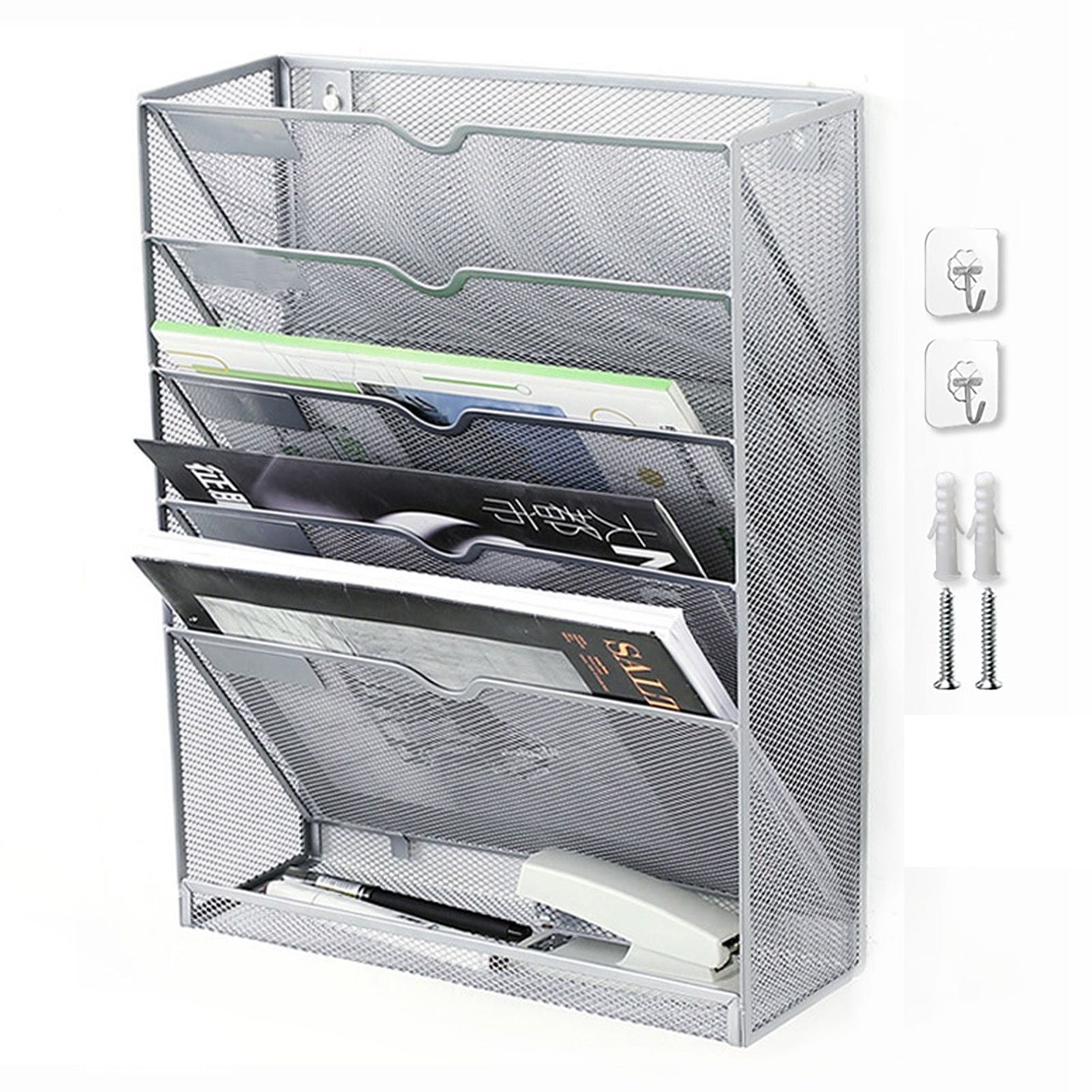 5 Tier Wall File Organizer Vertical Placement Glossy Edges Wall Mount File Holder with Hanging Hole for V1294-YM0512-3117220266312