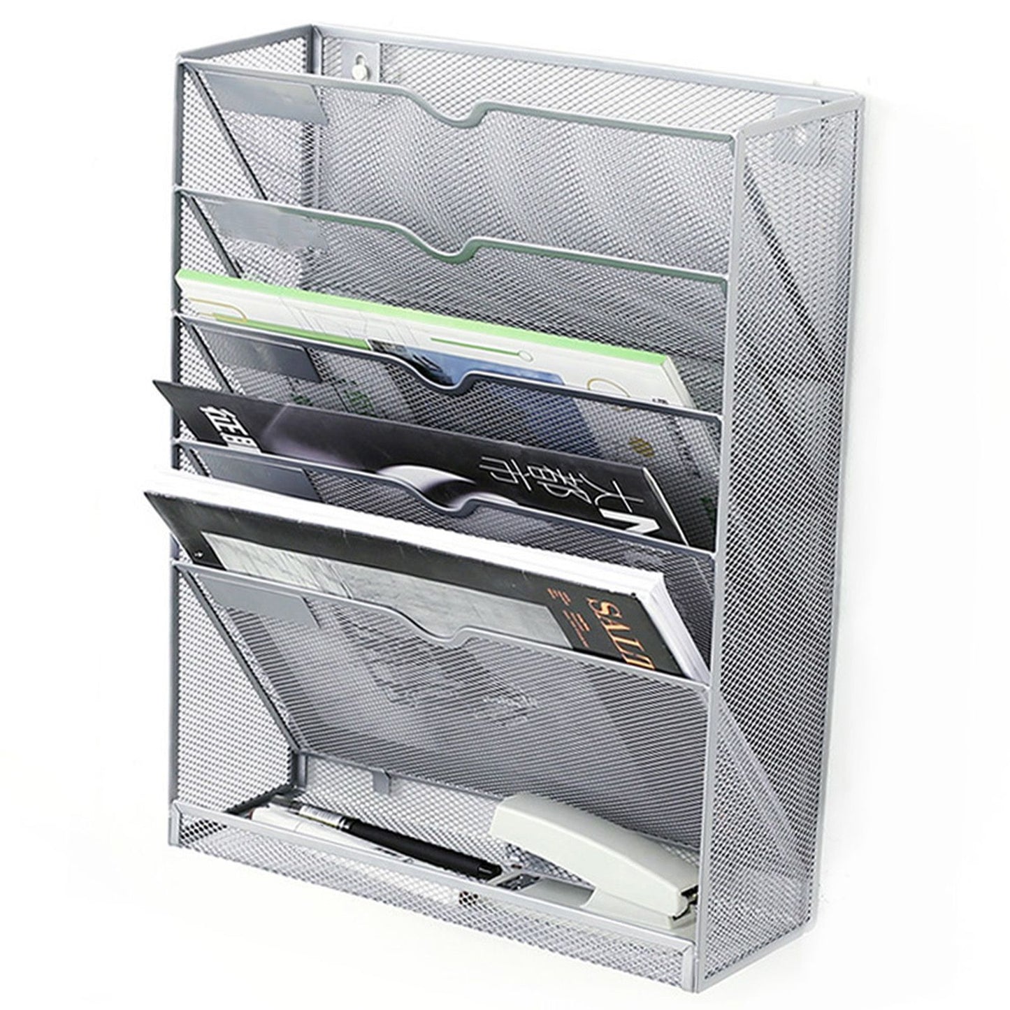 5 Tier Wall File Organizer Vertical Placement Glossy Edges Wall Mount File Holder with Hanging Hole for V1294-YM0512-3117220266312