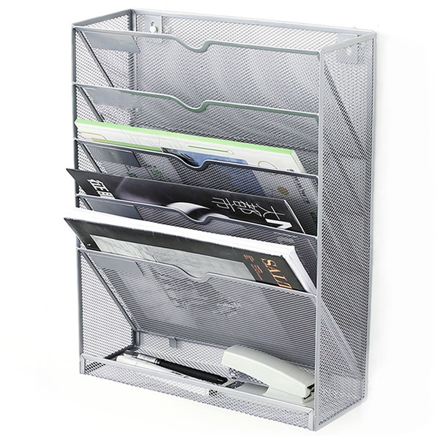 5 Tier Wall File Organizer Vertical Placement Glossy Edges Wall Mount File Holder with Hanging Hole for V1294-YM0512-3117220266312