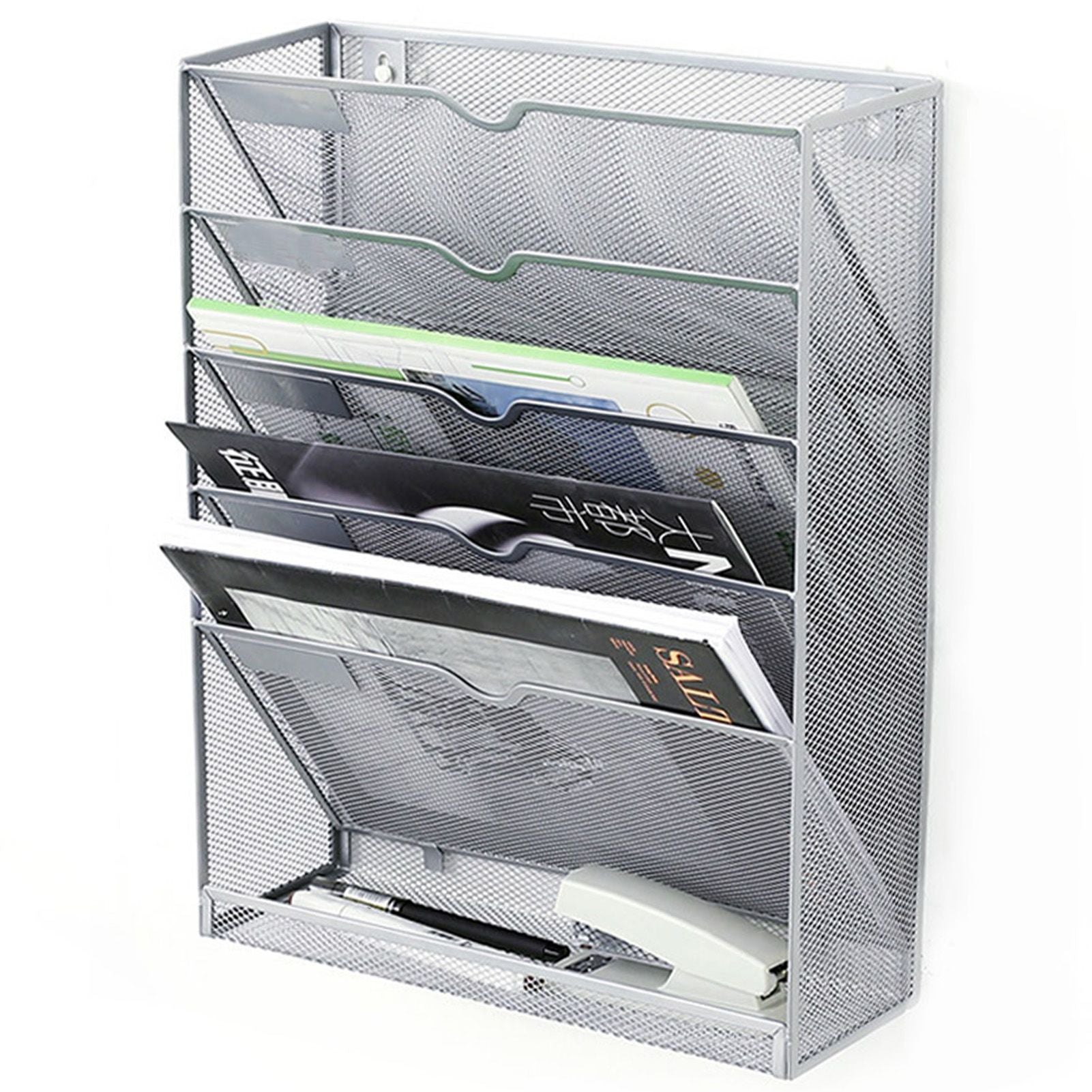 5 Tier Wall File Organizer Vertical Placement Glossy Edges Wall Mount File Holder with Hanging Hole for V1294-YM0512-3117220266312