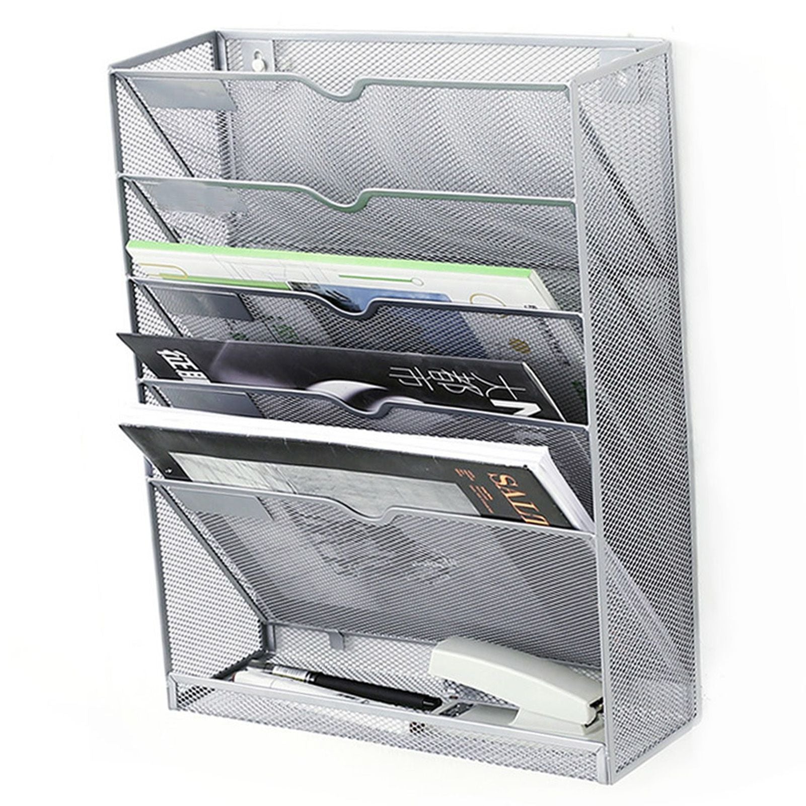 5 Tier Wall File Organizer Vertical Placement Glossy Edges Wall Mount File Holder with Hanging Hole for V1294-YM0512-3117220266312