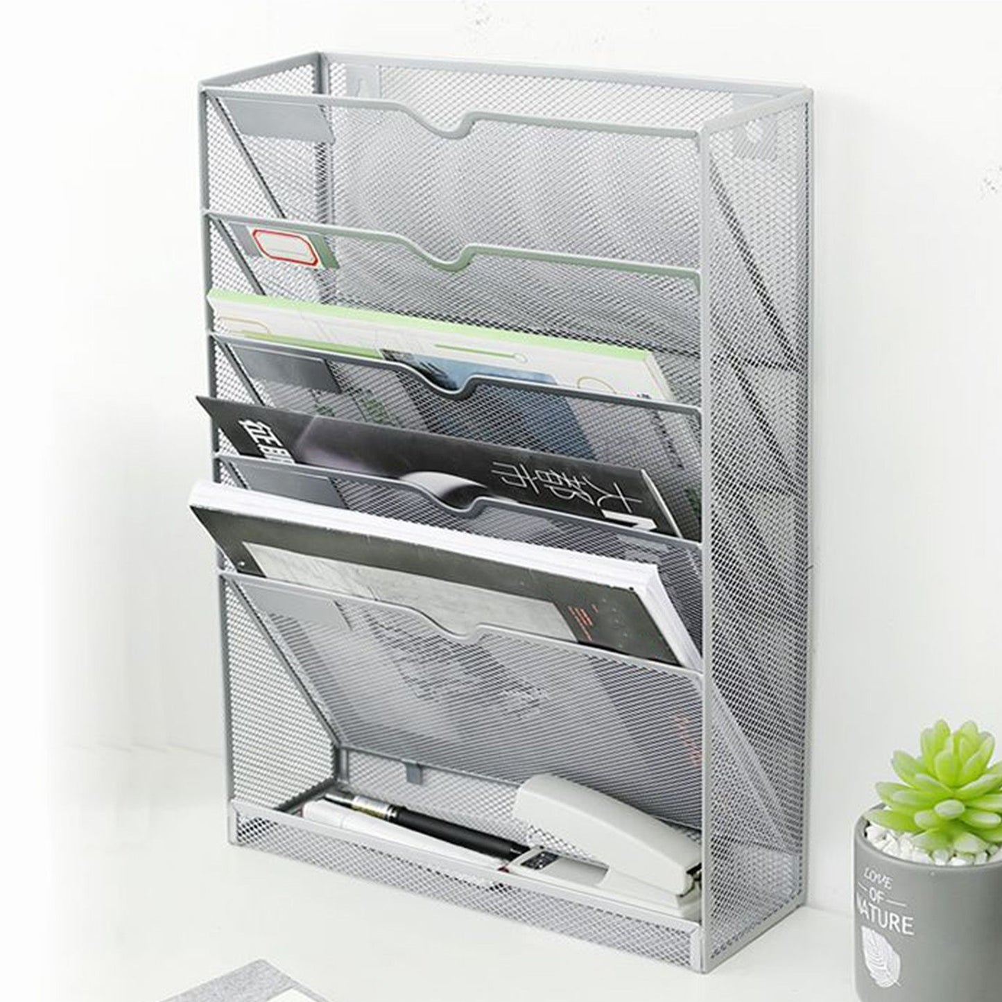 5 Tier Wall File Organizer Vertical Placement Glossy Edges Wall Mount File Holder with Hanging Hole for V1294-YM0512-3117220266312