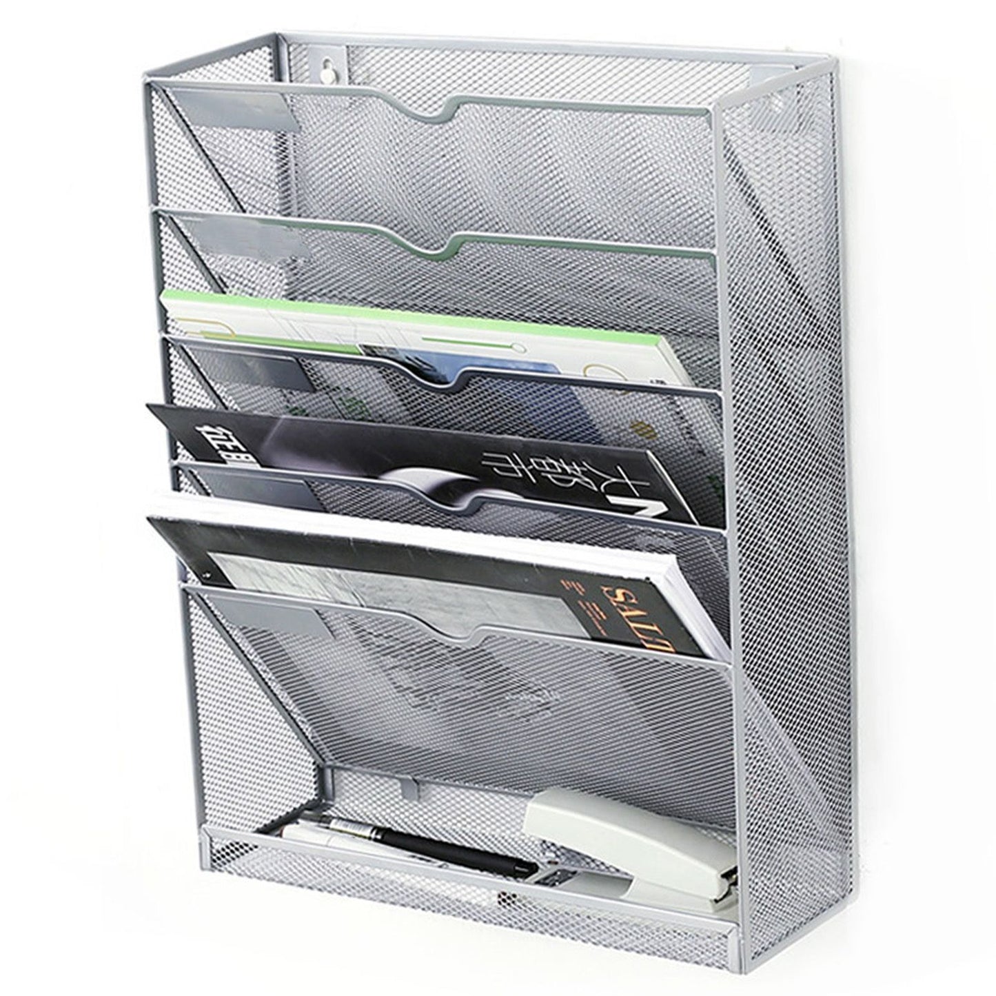 5 Tier Wall File Organizer Vertical Placement Glossy Edges Wall Mount File Holder with Hanging Hole for V1294-YM0512-3117220266312
