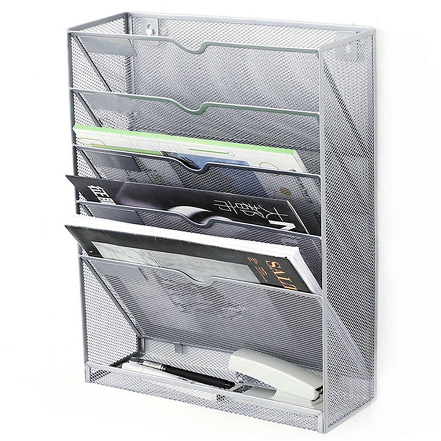 5 Tier Wall File Organizer Vertical Placement Glossy Edges Wall Mount File Holder with Hanging Hole for V1294-YM0512-3117220266312