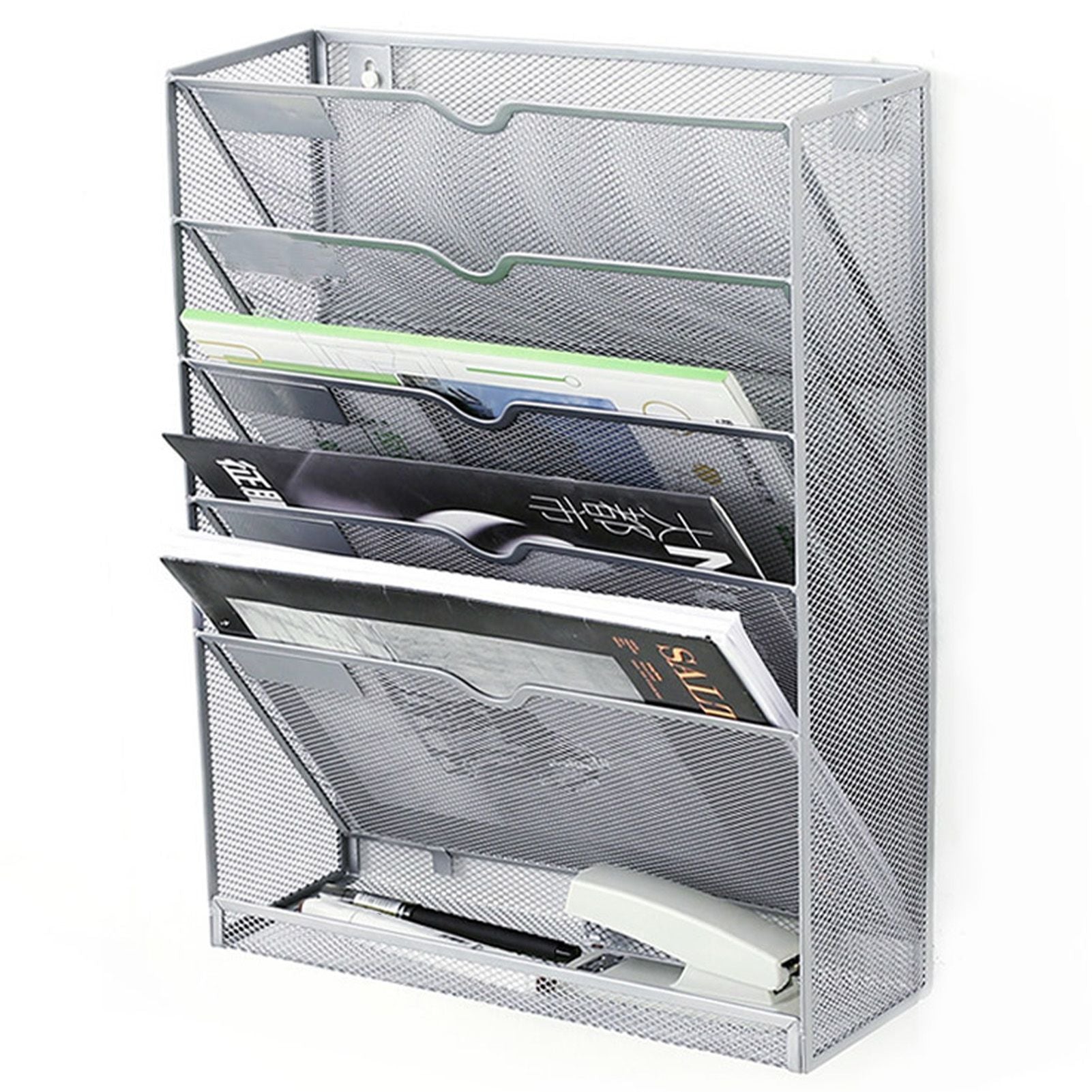 5 Tier Wall File Organizer Vertical Placement Glossy Edges Wall Mount File Holder with Hanging Hole for V1294-YM0512-3117220266312
