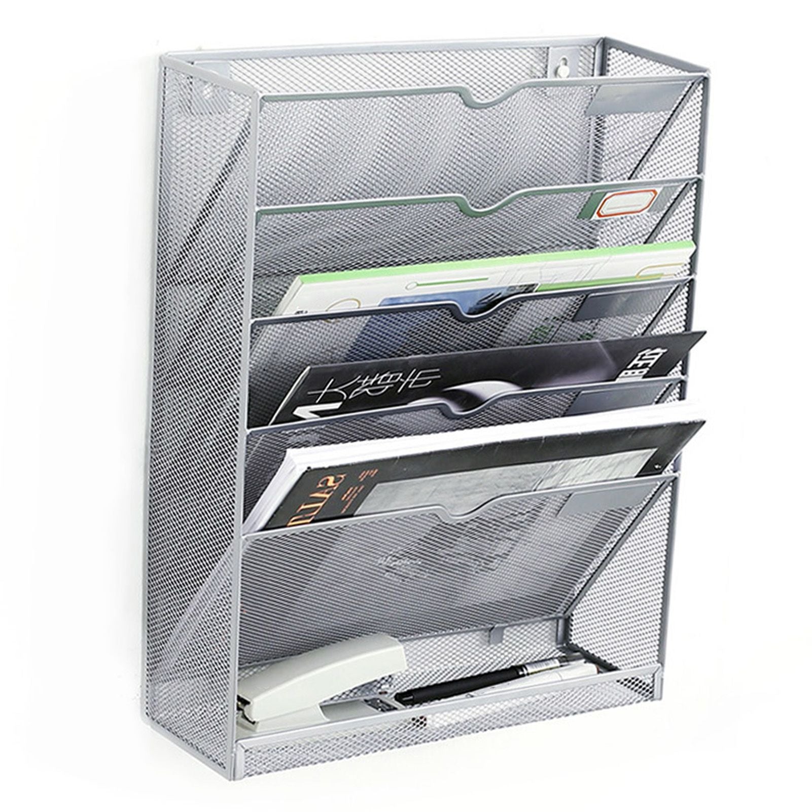 5 Tier Wall File Organizer Vertical Placement Glossy Edges Wall Mount File Holder with Hanging Hole for V1294-YM0512-3117220266312