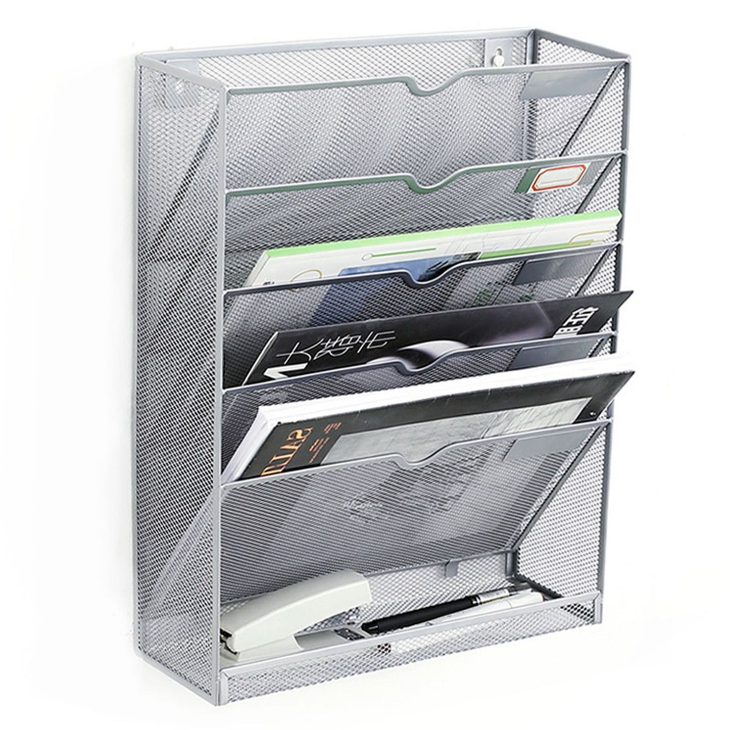 5 Tier Wall File Organizer Vertical Placement Glossy Edges Wall Mount File Holder with Hanging Hole for V1294-YM0512-3117220266312