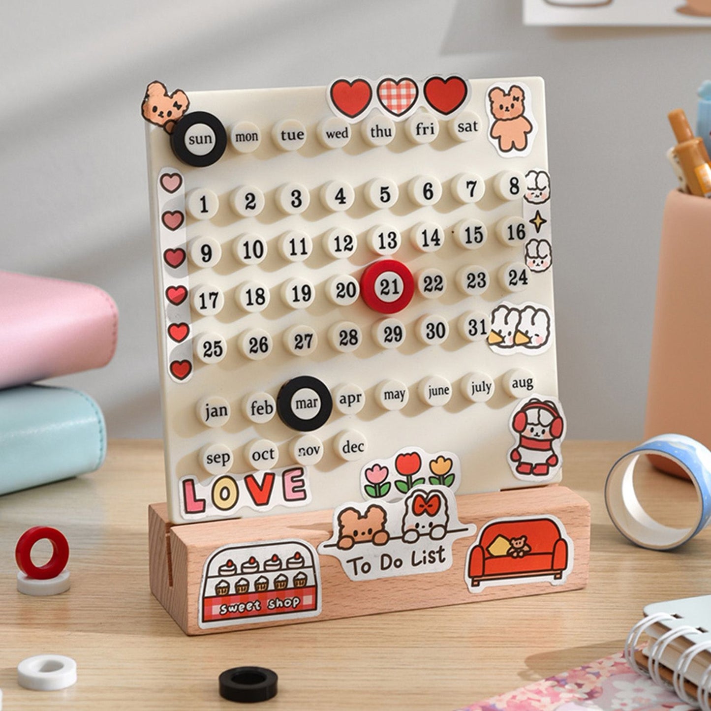 Wooden Kids Calendar DIY Hand Operated Develop Planning Skills Perpetual Calendar for Home White V1294-YM0512-3117220266411