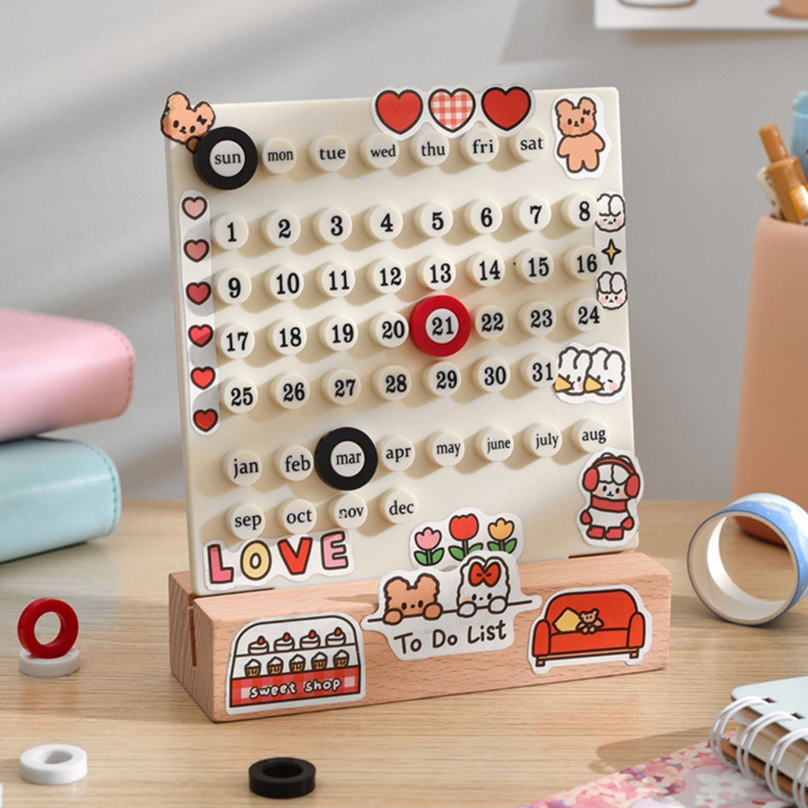 Wooden Kids Calendar DIY Hand Operated Develop Planning Skills Perpetual Calendar for Home White V1294-YM0512-3117220266411