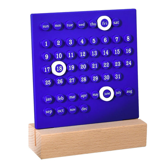 Wooden Kids Calendar DIY Hand Operated Develop Planning Skills Perpetual Calendar for Home Blue V1294-YM0512-3117220266412