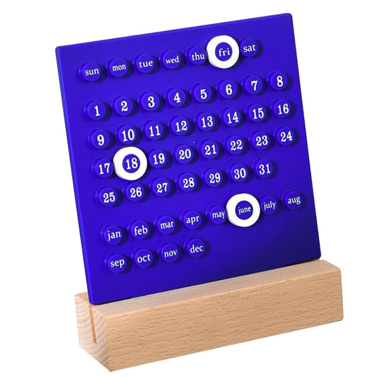Wooden Kids Calendar DIY Hand Operated Develop Planning Skills Perpetual Calendar for Home Blue V1294-YM0512-3117220266412