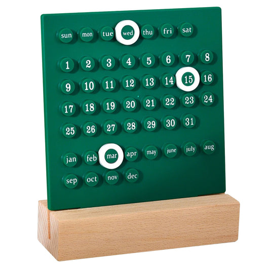 Wooden Kids Calendar DIY Hand Operated Develop Planning Skills Perpetual Calendar for Home Green V1294-YM0512-3117220266413
