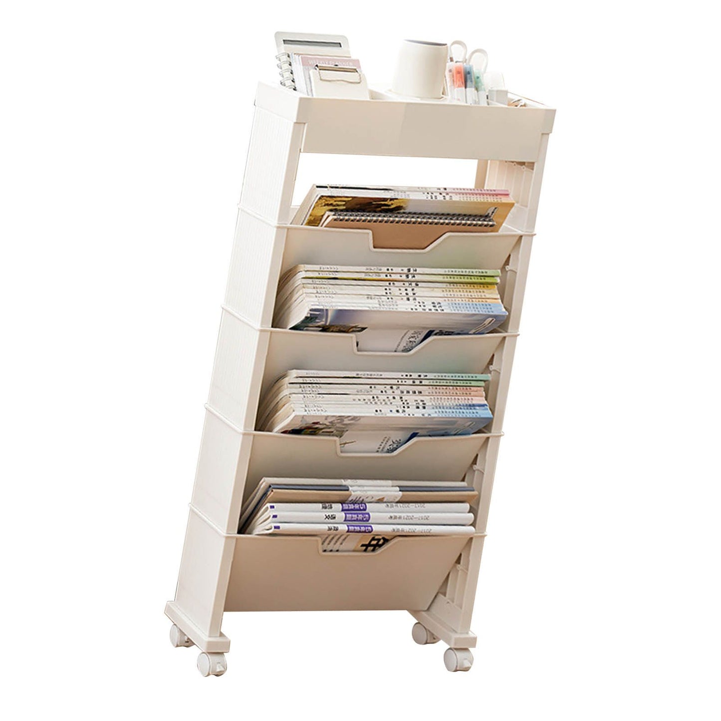 Classroom Bookshelf Multilayer with Universal Wheel Book Storage Shelving for Living Room V1294-YM0512-3117220266611