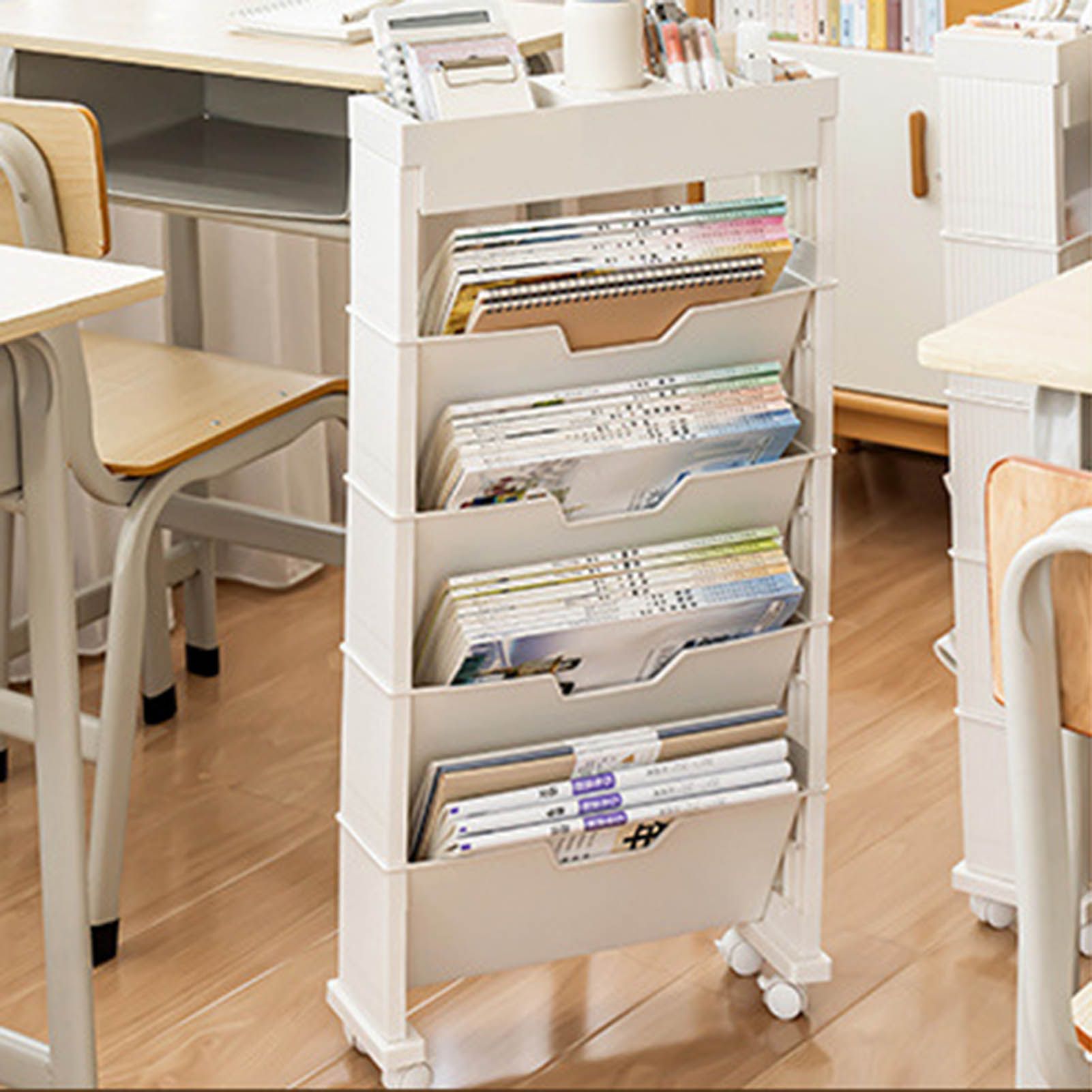 Classroom Bookshelf Multilayer with Universal Wheel Book Storage Shelving for Living Room V1294-YM0512-3117220266611