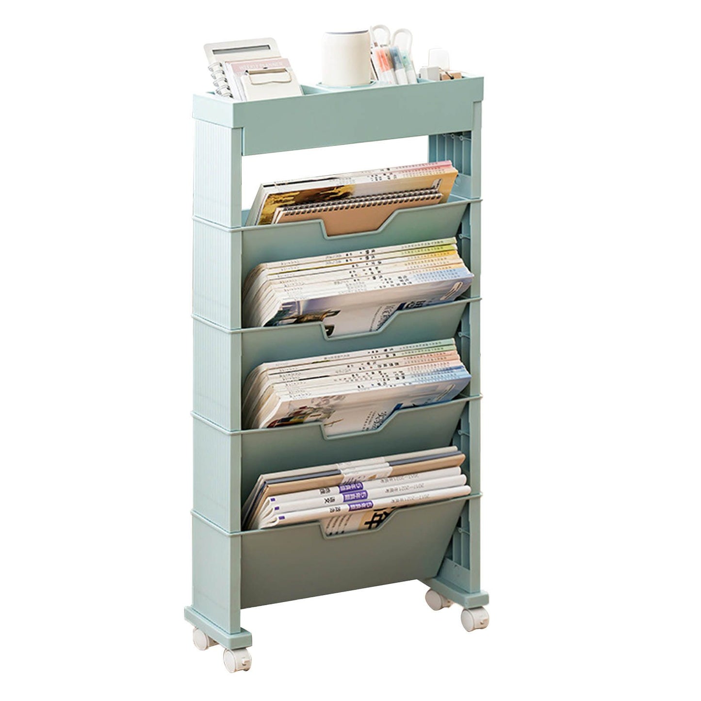 Classroom Bookshelf Multilayer with Universal Wheel Book Storage Shelving for Living Room V1294-YM0512-3117220266612