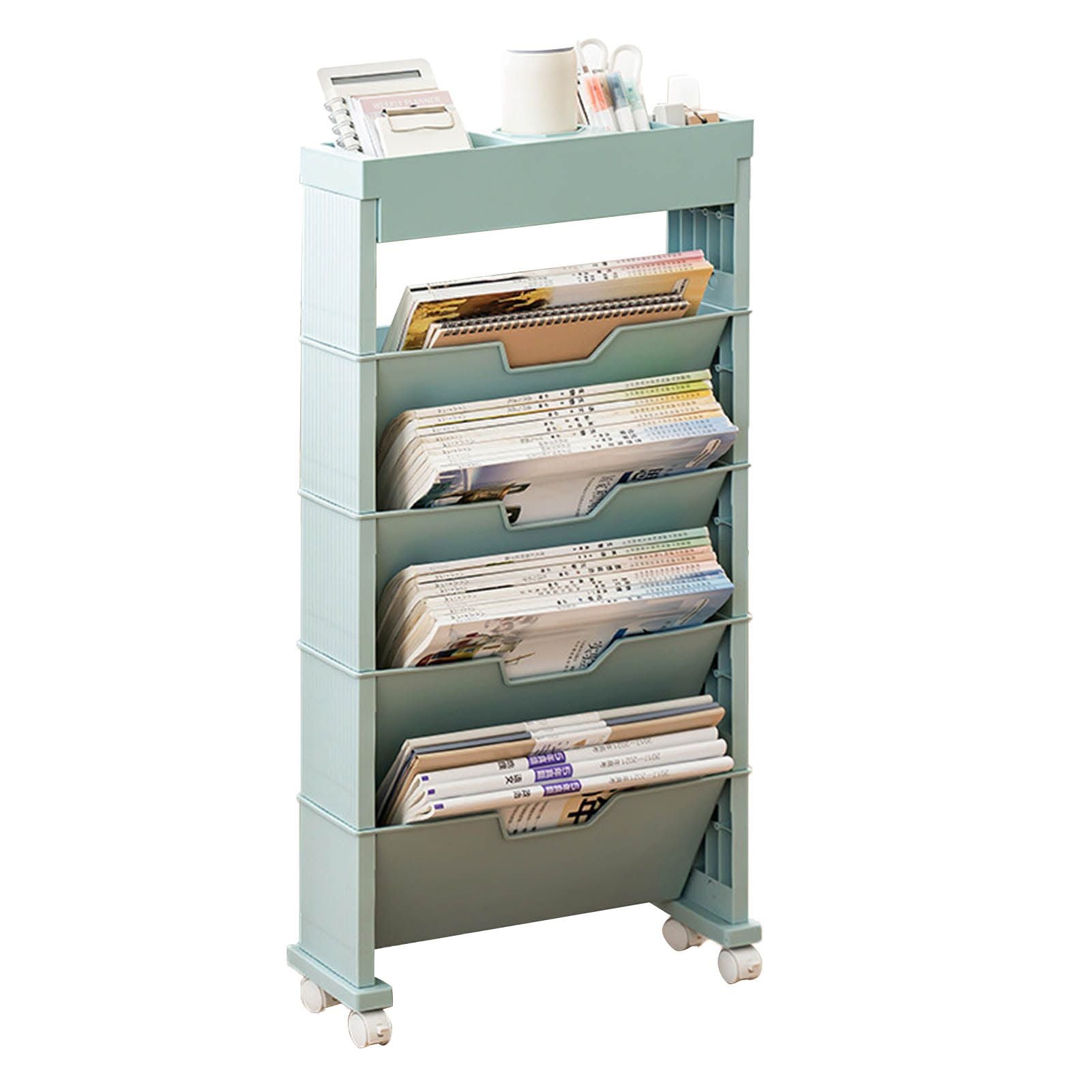 Classroom Bookshelf Multilayer with Universal Wheel Book Storage Shelving for Living Room V1294-YM0512-3117220266612