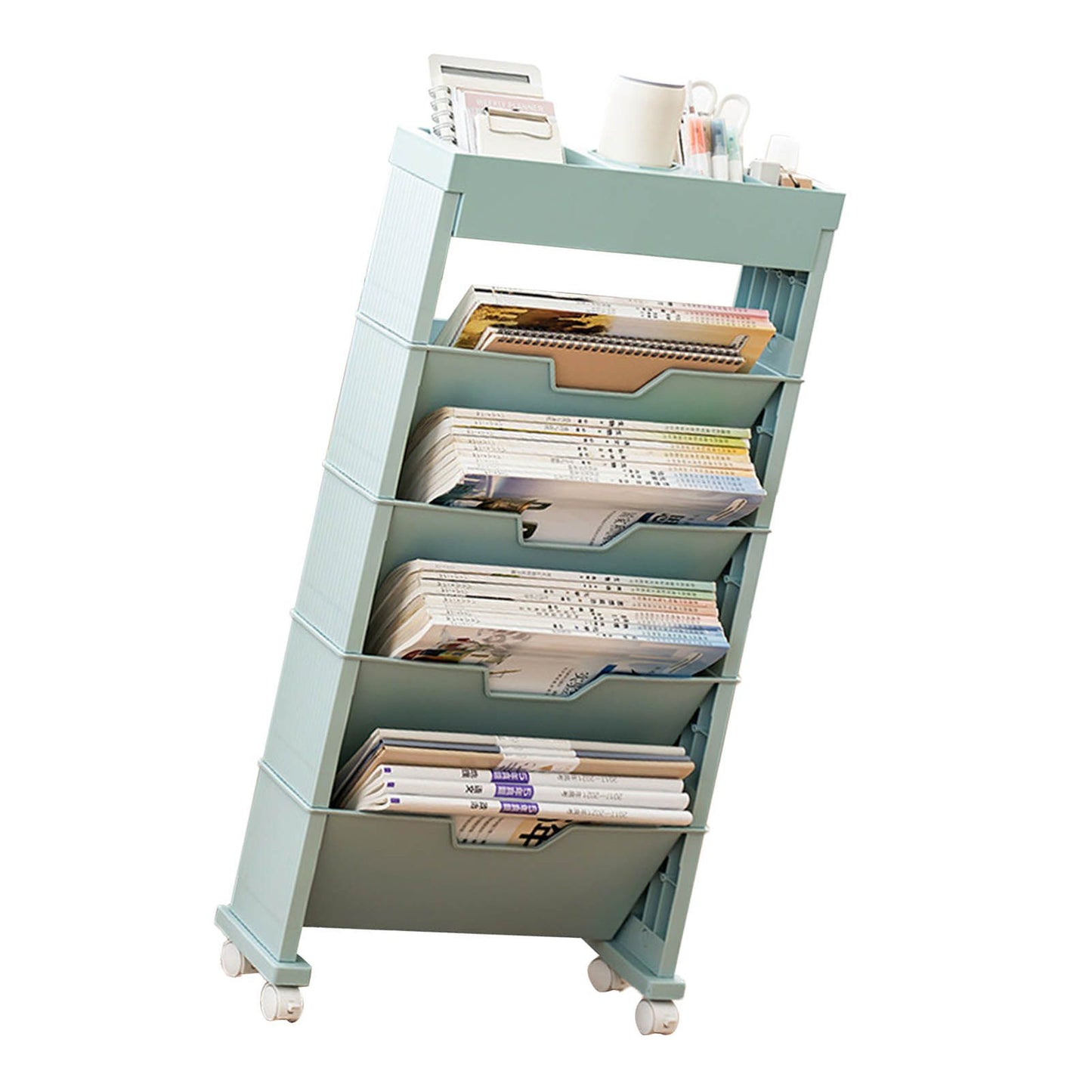 Classroom Bookshelf Multilayer with Universal Wheel Book Storage Shelving for Living Room V1294-YM0512-3117220266612
