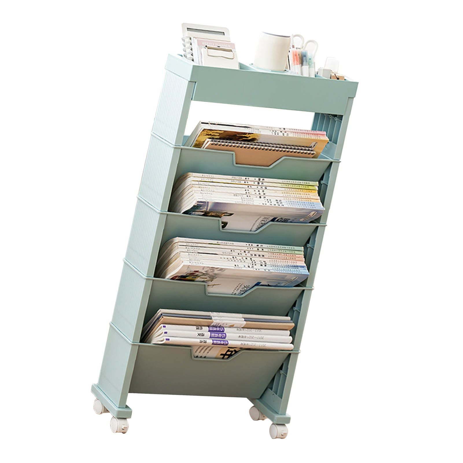Classroom Bookshelf Multilayer with Universal Wheel Book Storage Shelving for Living Room V1294-YM0512-3117220266612