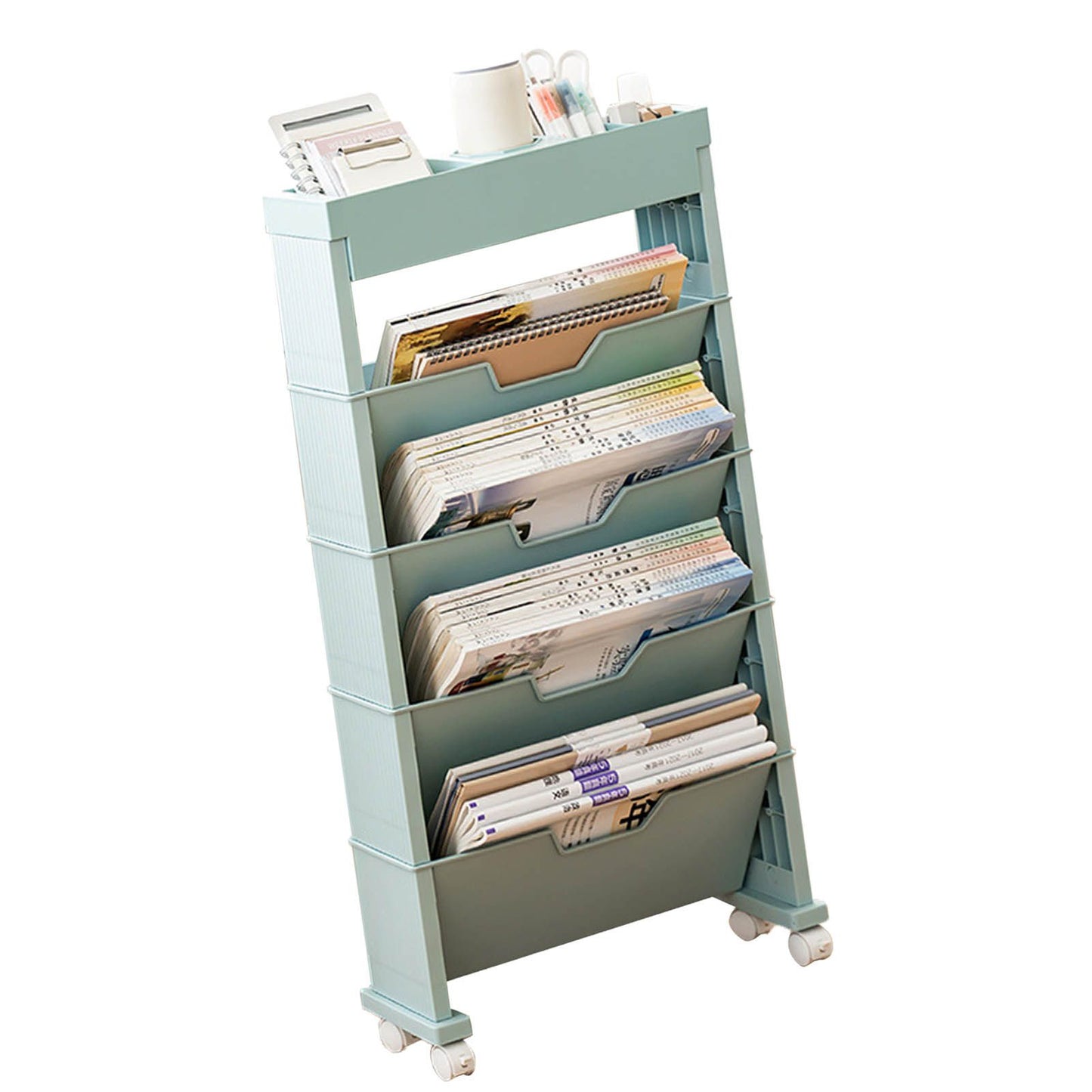 Classroom Bookshelf Multilayer with Universal Wheel Book Storage Shelving for Living Room V1294-YM0512-3117220266612