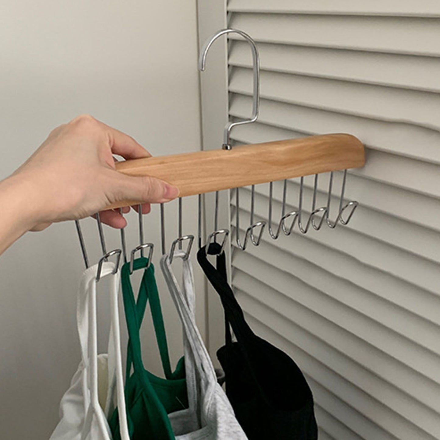 Multifunctional Hanger Punch Free with 8 Hooks Wood and Stainless Steel Cap Holder for Student Dormitory Khaki V1294-YM0512-3117220266712