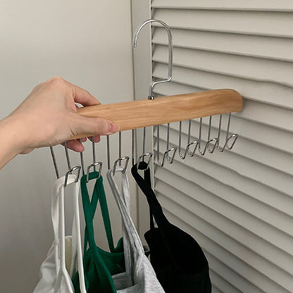 Multifunctional Hanger Punch Free with 8 Hooks Wood and Stainless Steel Cap Holder for Student Dormitory Khaki V1294-YM0512-3117220266712