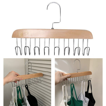 Multifunctional Hanger Punch Free with 8 Hooks Wood and Stainless Steel Cap Holder for Student Dormitory Khaki V1294-YM0512-3117220266712