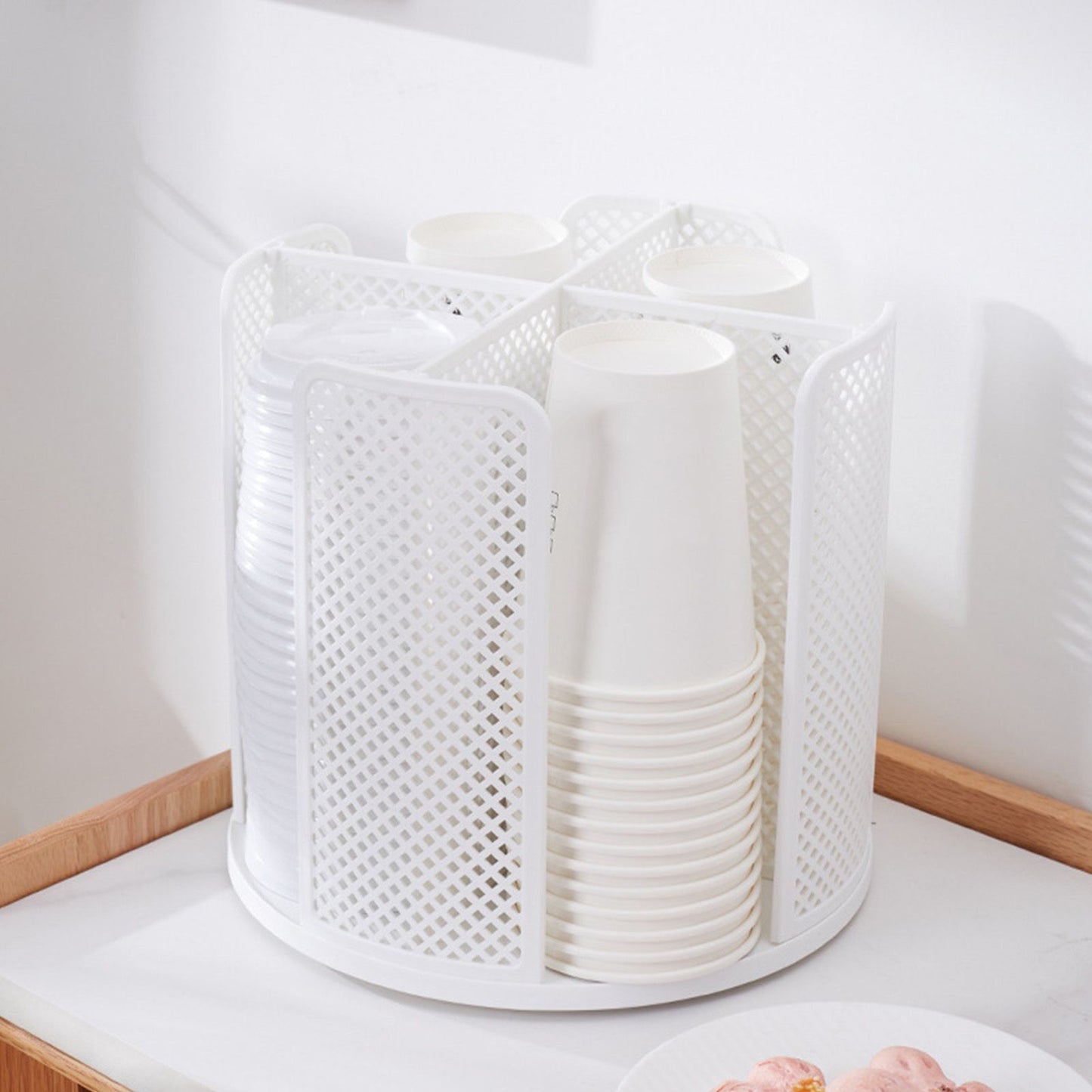 Disposable Cup Storage Organizer 4 Compartment 360 Degree Rotating Coffee Cup Dispenser for Coffee Shops V1294-YM0512-3117220267111