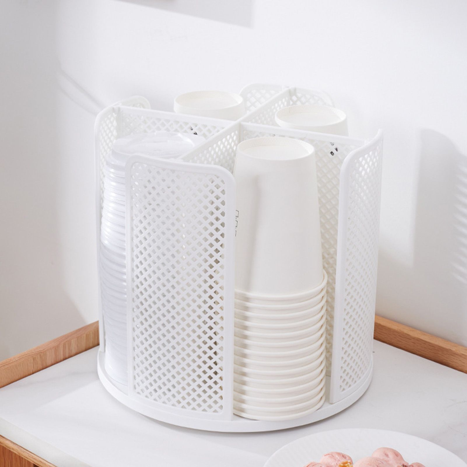 Disposable Cup Storage Organizer 4 Compartment 360 Degree Rotating Coffee Cup Dispenser for Coffee Shops V1294-YM0512-3117220267111