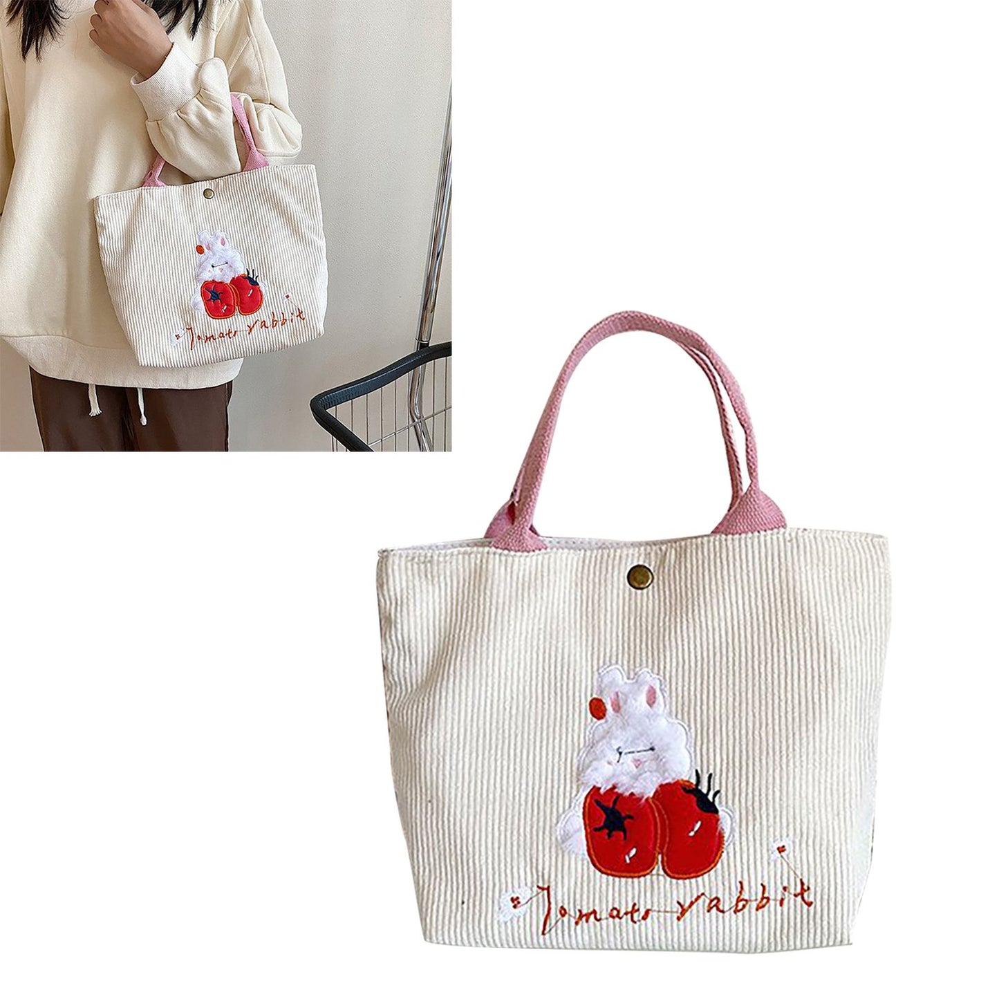 Cute Handbag Snap Button Closure Thickened Cute Pattern Fashionable Small Tote Bag for Shopping Commuting V1294-YM0512-3117220267211