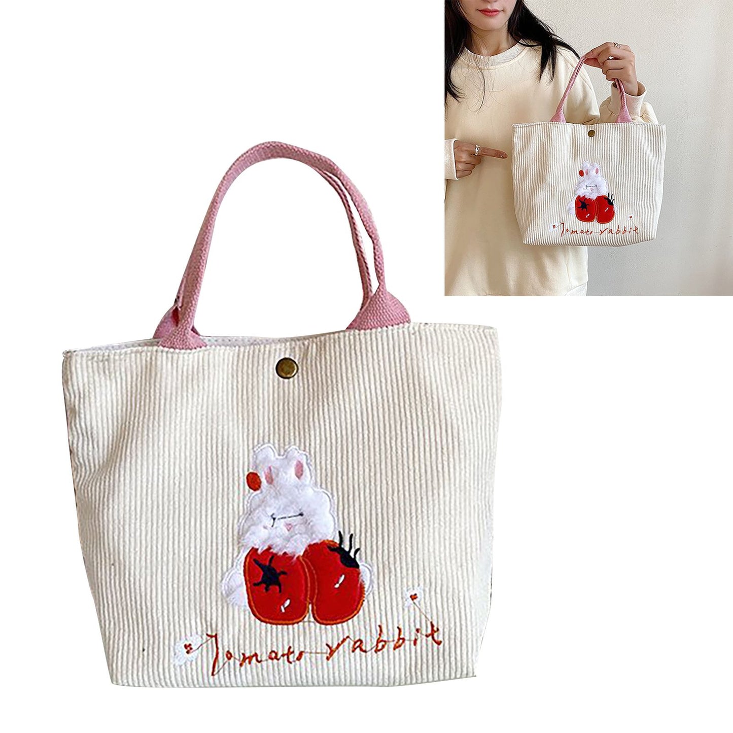 Cute Handbag Snap Button Closure Thickened Cute Pattern Fashionable Small Tote Bag for Shopping Commuting V1294-YM0512-3117220267211