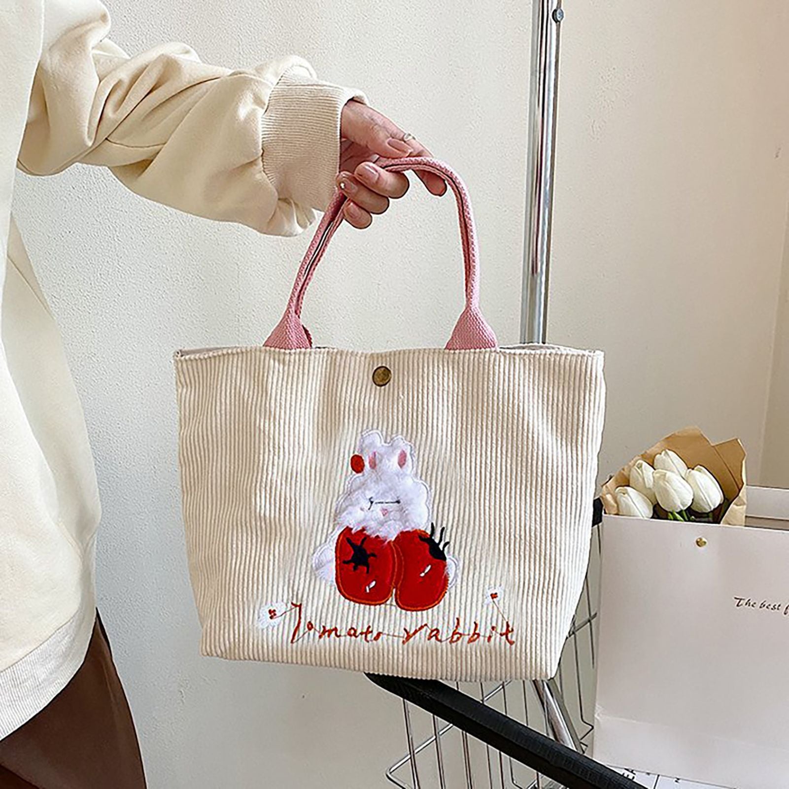 Cute Handbag Snap Button Closure Thickened Cute Pattern Fashionable Small Tote Bag for Shopping Commuting V1294-YM0512-3117220267211