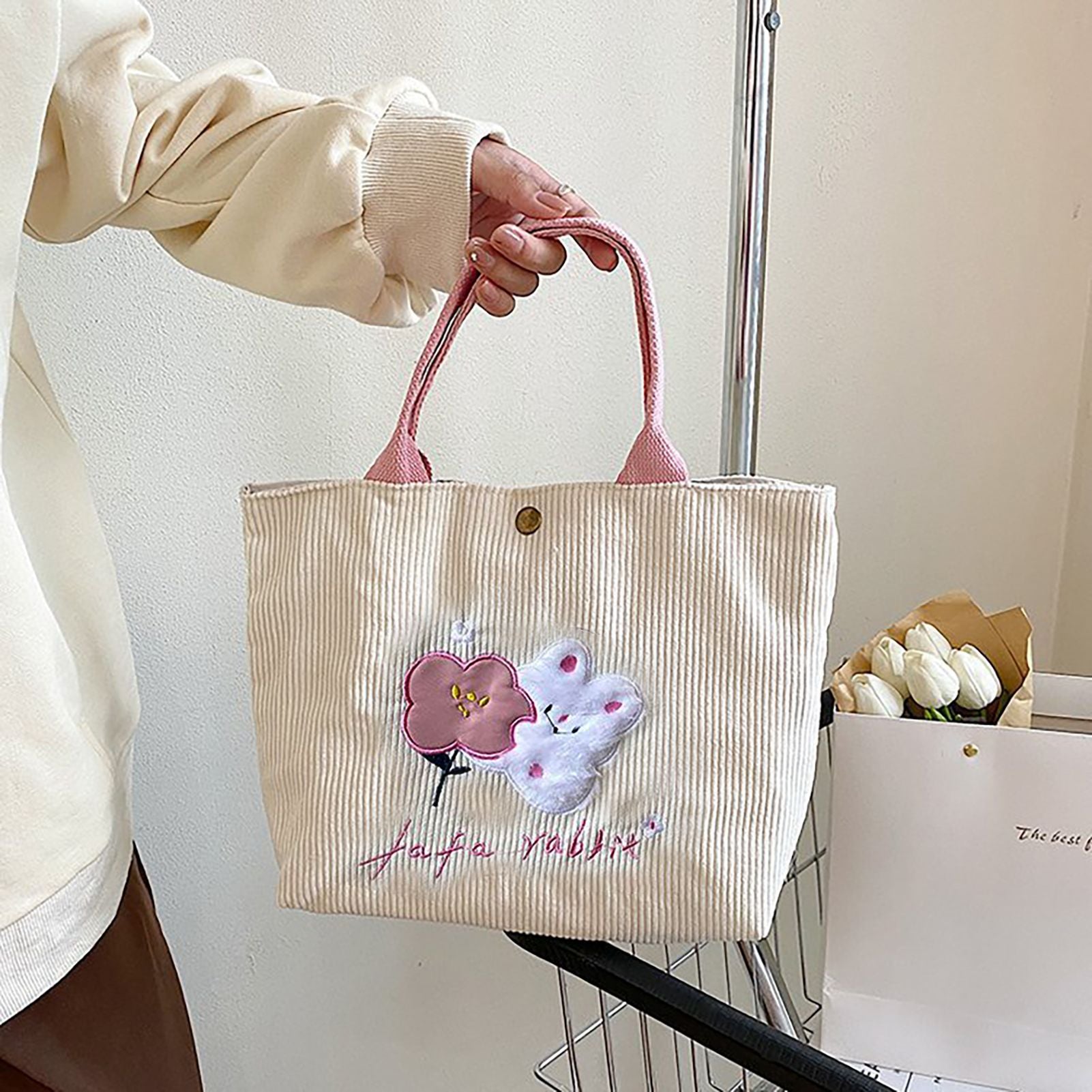 Cute Handbag Snap Button Closure Thickened Cute Pattern Fashionable Small Tote Bag for Shopping Commuting V1294-YM0512-3117220267214