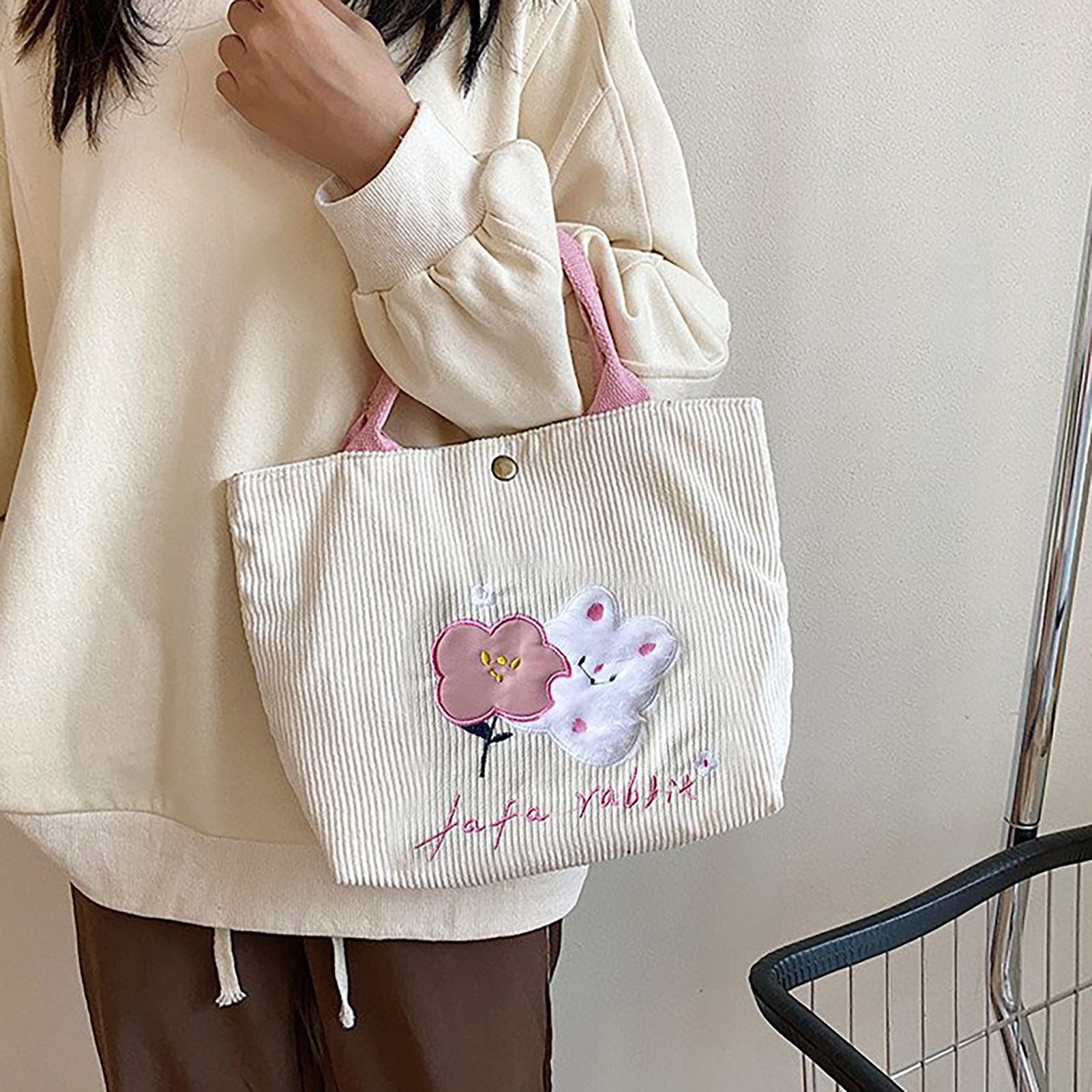 Cute Handbag Snap Button Closure Thickened Cute Pattern Fashionable Small Tote Bag for Shopping Commuting V1294-YM0512-3117220267214