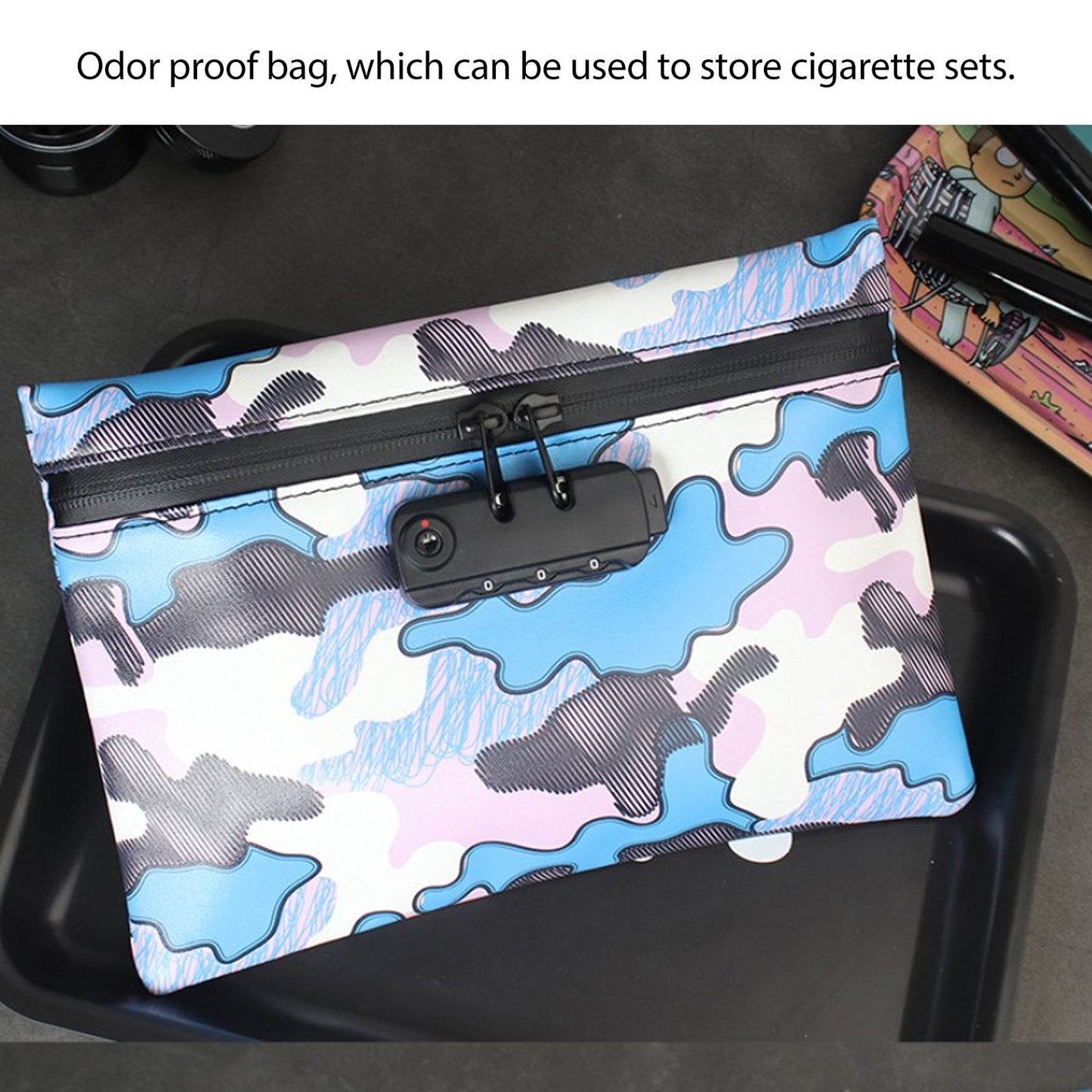 Smell Proof Bag Storage Carrying Bag PU Leather with Combination Lock for Home Outdoor V1294-YM0512-3117220269911