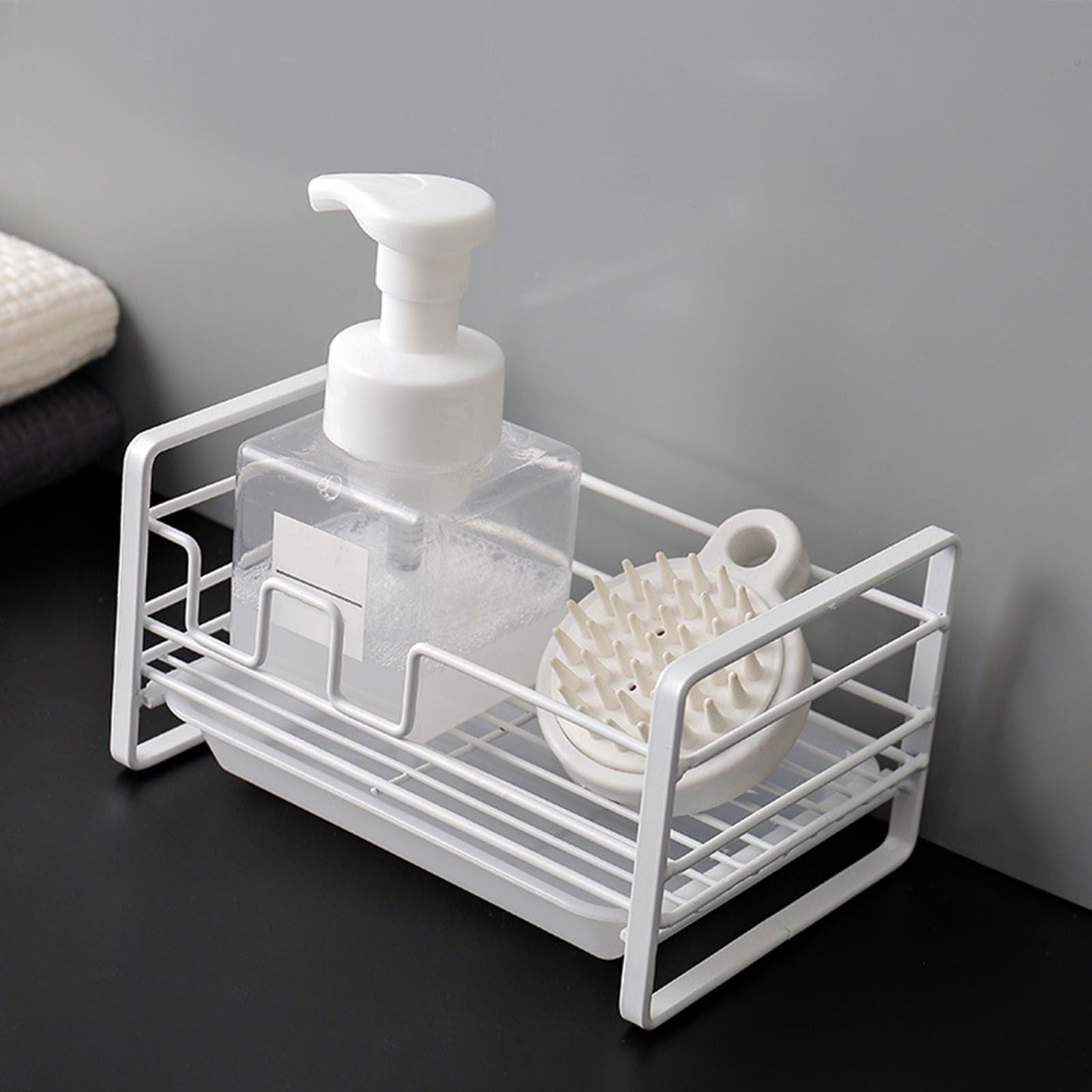Sponge Storage Rack Matte White Compact Rust Prevention Sponge Drainer Rack Kitchen Drying Rack for Shower V1294-YM0512-3117220273211