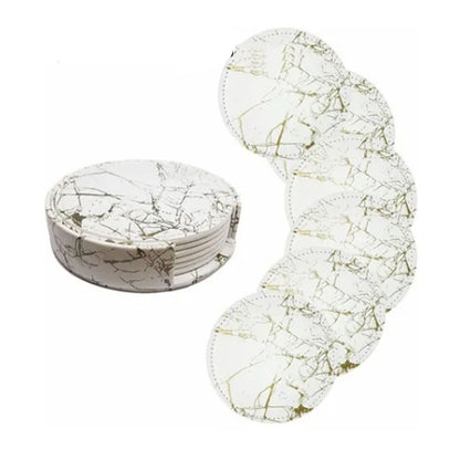 7PCS Drink Coaster Reversible Leather Round Platinum Marble Appearance 10cm Cup Mat for Home V1294-YM0512-3117220278711