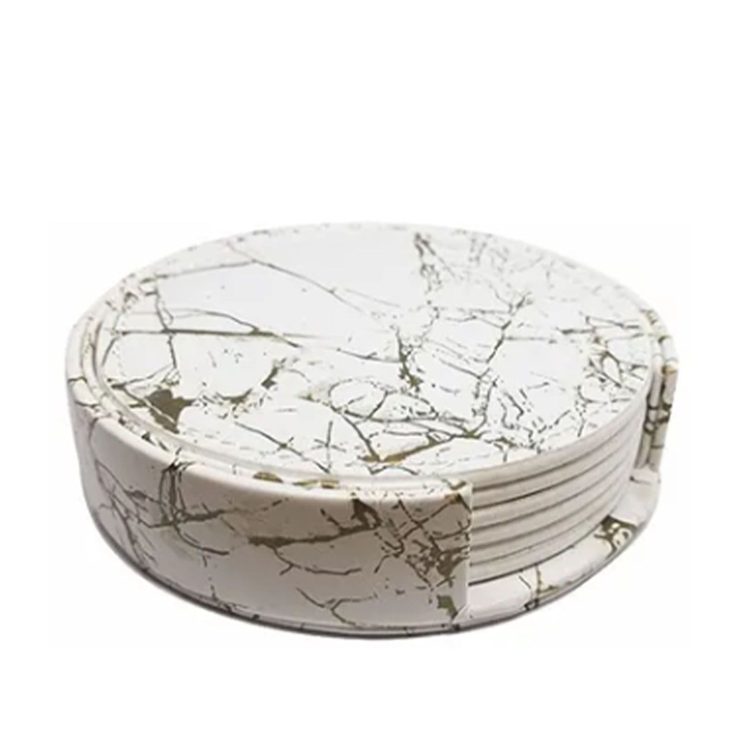 7PCS Drink Coaster Reversible Leather Round Platinum Marble Appearance 10cm Cup Mat for Home V1294-YM0512-3117220278711