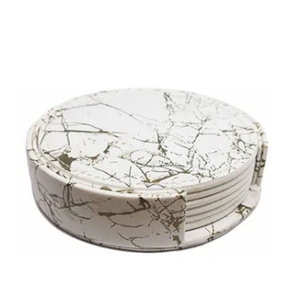 7PCS Drink Coaster Reversible Leather Round Platinum Marble Appearance 10cm Cup Mat for Home V1294-YM0512-3117220278711
