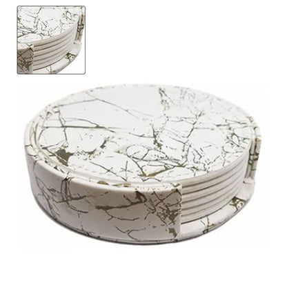 7PCS Drink Coaster Reversible Leather Round Platinum Marble Appearance 10cm Cup Mat for Home V1294-YM0512-3117220278711